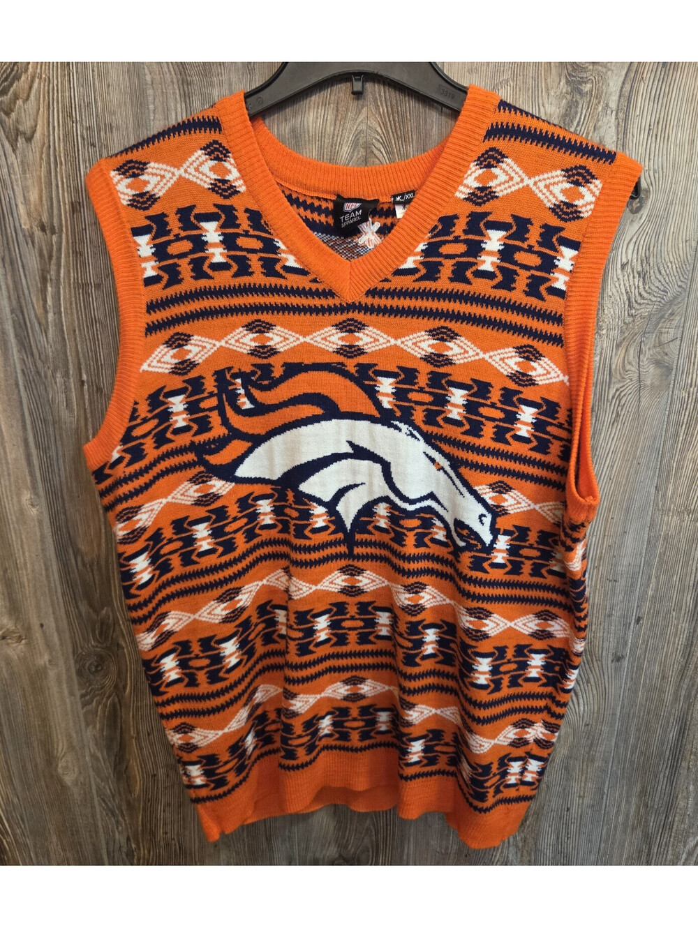 Denver Broncos Sweater Vest Aztec Print Ugly V-Neck NFL Team Apparel Size XXL